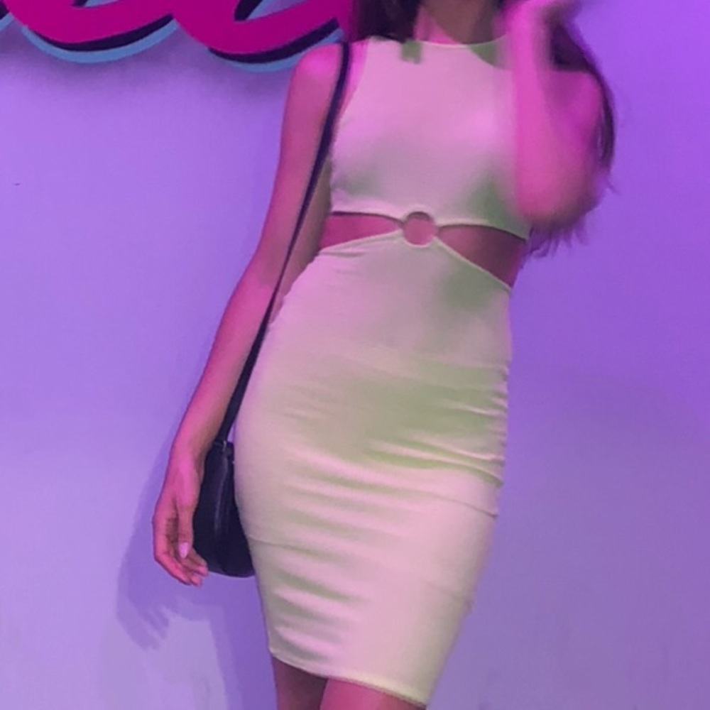 Neon green ring midi dress